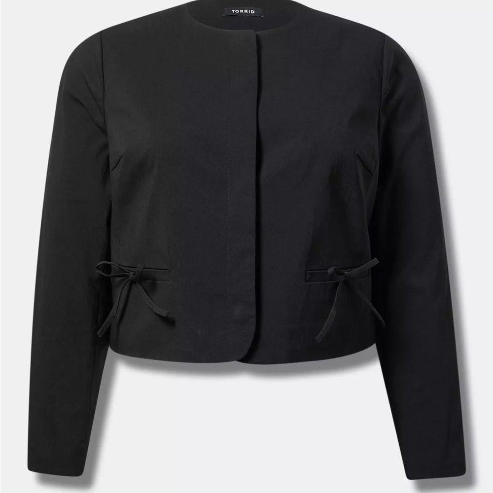 Torrid Black collarless blazer with bows